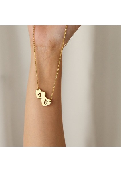 925 Ayar Gümüş Çift Harf Kalp Kolye