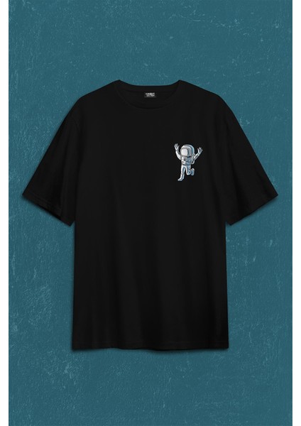Astronot Dans Uzay Cosmos Space Galaksi Gezegen Sırt Ön Baskılı Oversize Tişört Unisex T-Shirt10