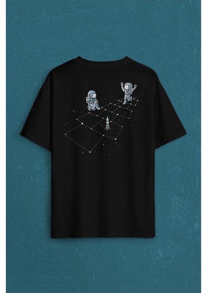 Astronot Dans Uzay Cosmos Space Galaksi Gezegen Sırt Ön Baskılı Oversize Tişört Unisex T-Shirt10