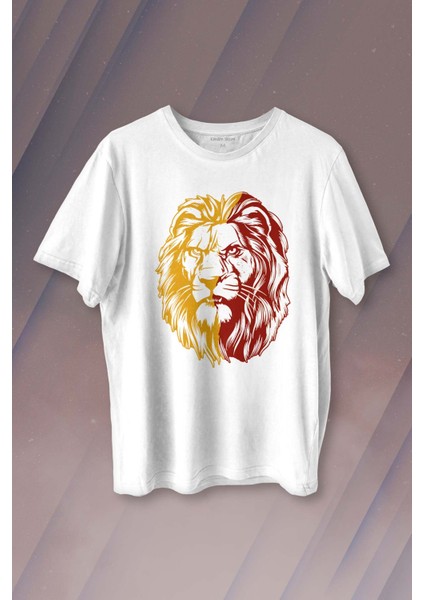 Aslan Kafası Sarı Kırmızı Yeleli Galatasaray Baskılı Tişört Unisex T-Shirt10