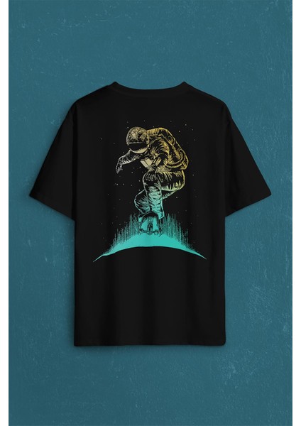 Astronot Uzay Cosmos Ay Dünya Gezegen Galaksi Sırt Ön Baskılı Oversize Tişört Unisex T-Shirt10