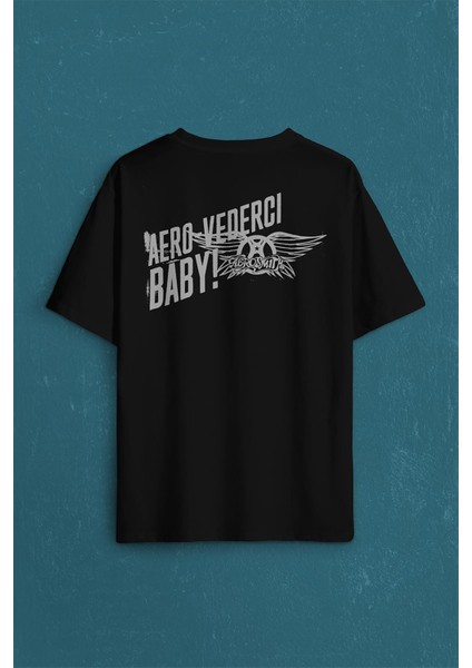 Aerosmith Steven Tyler Black On Black Wings Sırt Ön Baskılı Oversize Tişört Unisex T-Shirt10