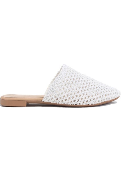 DZA07-10042020 Beyaz Günlük Hasır Örgülü Kadın Terlik fiyatları