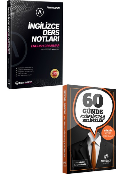 Akın Dil 2023 Akın Dil Ingilizce Ders Notları+Modadil 60 Günde Ezberbozan Yökdil Sosyal Kelimeleri