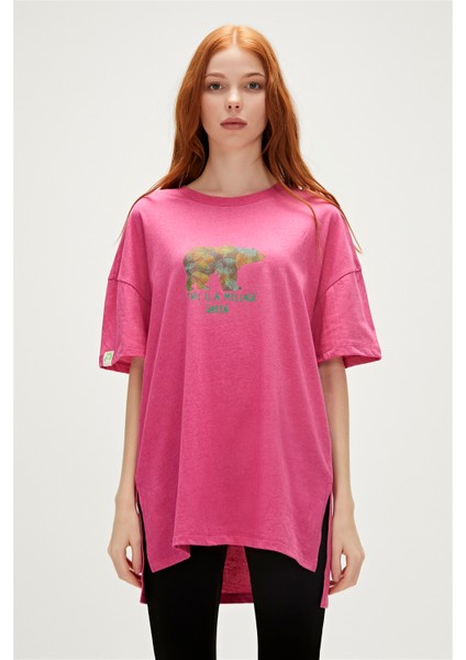 Re-Finger Recycle Fuşya Pembe T-Shirt Baskılı Kadın Tişört10