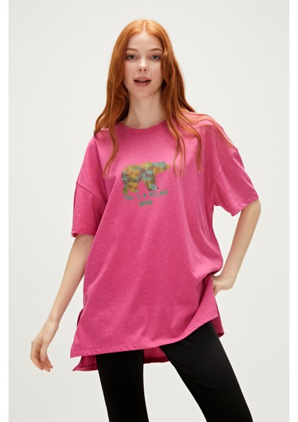 Re-Finger Recycle Fuşya Pembe T-Shirt Baskılı Kadın Tişört10 fırsatları