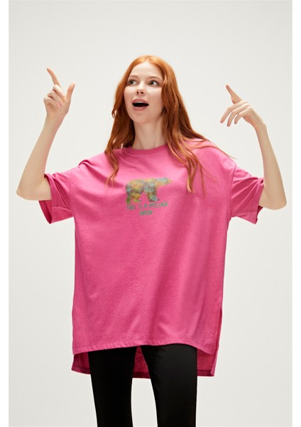 Re-Finger Recycle Fuşya Pembe T-Shirt Baskılı Kadın Tişört10 indirimleri