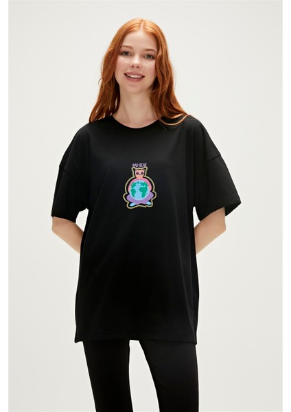 Re-Save Recycle Siyah T-Shirt Baskılı Kadın Tişört10