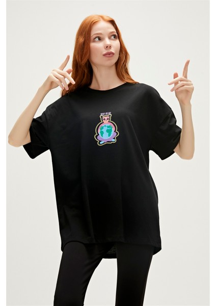 Re-Save Recycle Siyah T-Shirt Baskılı Kadın Tişört10