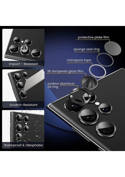 Samsung Galaxy S23 Ultra Uyumlu Kamera Lens Koruma Camı 3D 5 Parça Tekli fiyatları