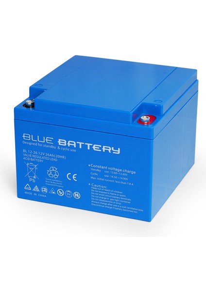 Blue Battery 12 Volt 26 Amper Bakımsız Kuru Akü, Ups Aküsü