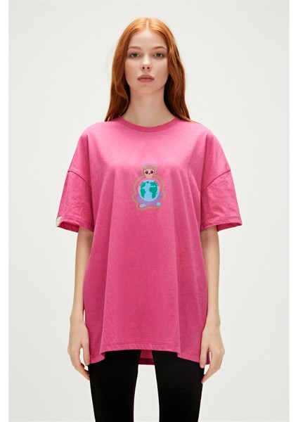 Re-Save Recycle Fuşya Pembe T-Shirt Baskılı Kadın Tişört10