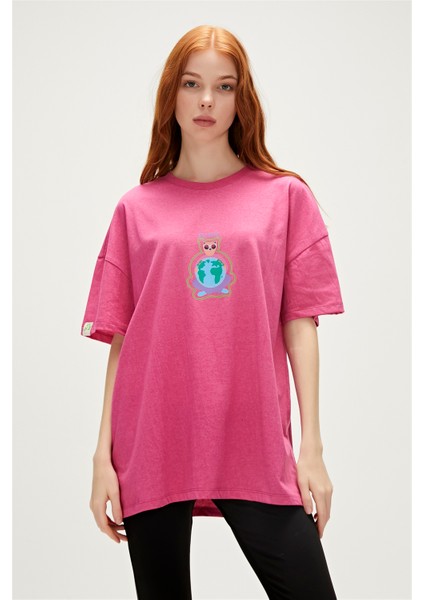 Re-Save Recycle Fuşya Pembe T-Shirt Baskılı Kadın Tişört10