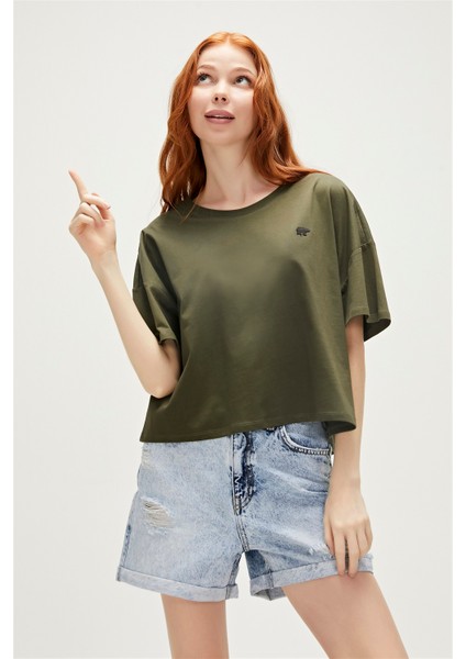 Lara Oversize T-Shirt Haki Yeşil Basic Kadın Tişört10