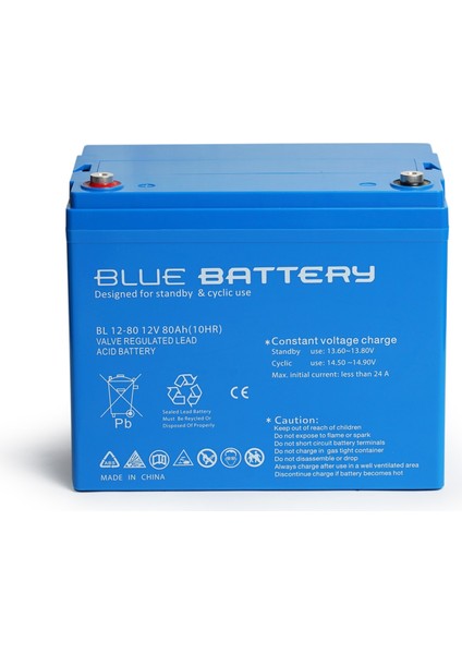 Blue Battery 12 Volt 80 Amper Bakımsız Kuru  Akü , Ups Aküsü