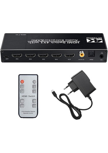 4K421A 4x1 HDMI 2.0 4K Ultra Hd 2160P Hdr Hdcp Arc Audio Extractor Ses Ayrıştırıcılı 4 Giriş 1 Çıkış Switch