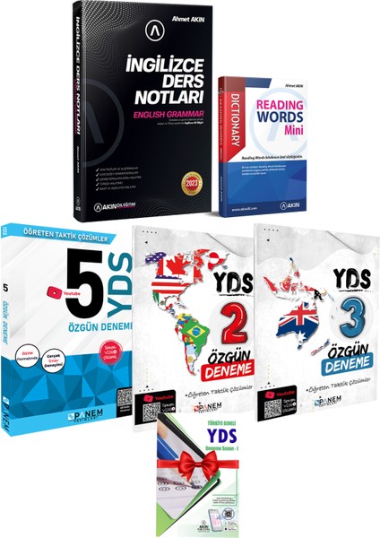 Akın Dil 2023 Akın Dil Ingilizce Ders Notları+Akın Dil Reading Words Mini+Panem YDS 5+2+3 Deneme+Tg