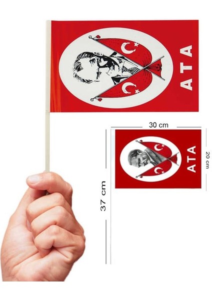 Kırmızı Beyaz Renk Çıtalı Ay Yıldız Ata Kağıt Bayrak 50 Adet 20 x 30 cm Büyük Boy