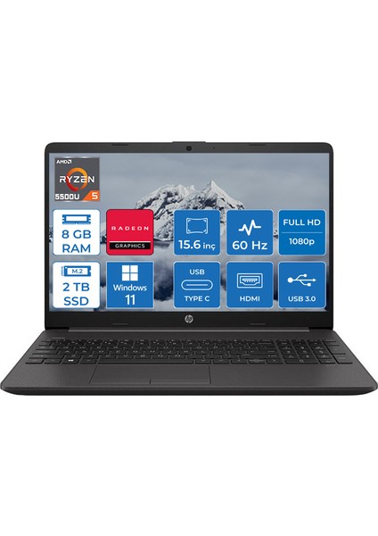 255 G8 Ryzen 5 5500U 8 GB 2 TB SSD Windows 11 Home 15.6" FHD Taşınabilir Bilgisayar 7N4W6AA11