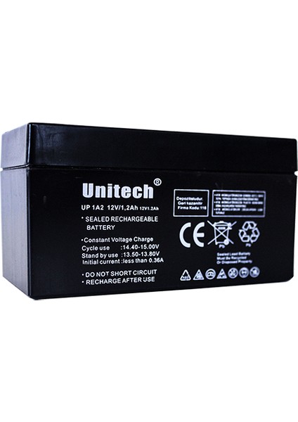 12 Volt 1.2 Amper Bakımsız Kuru Akü
