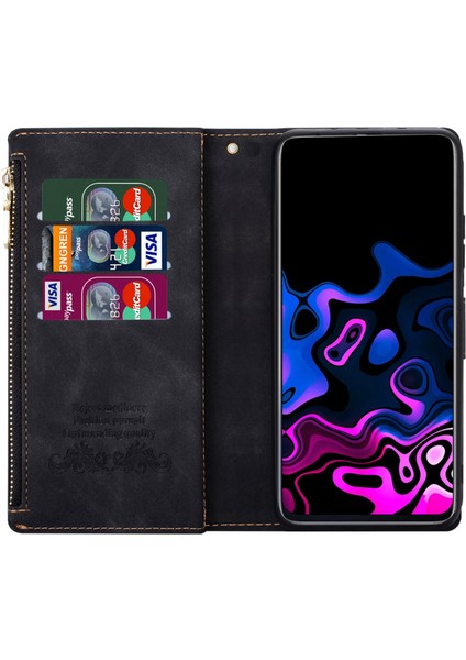 For Samsung Galaxy S23 Için Ultra 5g Anti-Güz Renk Ekleme Stand Standı Cüzdan Deri Kapak Baskı Hatları Fermuar Cepi ile Şok Önleyici Telefon Kılıfı (Yurt Dışından)