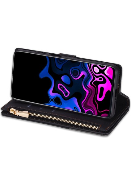For Samsung Galaxy S23 Için Ultra 5g Anti-Güz Renk Ekleme Stand Standı Cüzdan Deri Kapak Baskı Hatları Fermuar Cepi ile Şok Önleyici Telefon Kılıfı (Yurt Dışından)