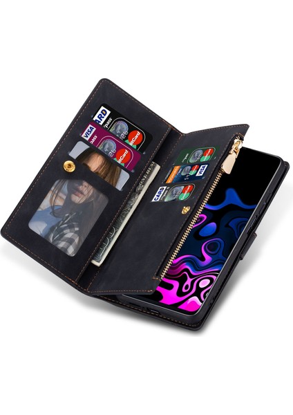 For Samsung Galaxy S23 Için Ultra 5g Anti-Güz Renk Ekleme Stand Standı Cüzdan Deri Kapak Baskı Hatları Fermuar Cepi ile Şok Önleyici Telefon Kılıfı (Yurt Dışından)