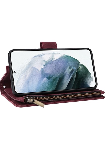 For Samsung Galaxy S23 Için Çoklu Kart Yuvası Pu Deri Stand Kılıfı Fermuar Cep Anti-Çizgiye Dönem Telefon Cüzdan Kapağı (Yurt Dışından) modelleri