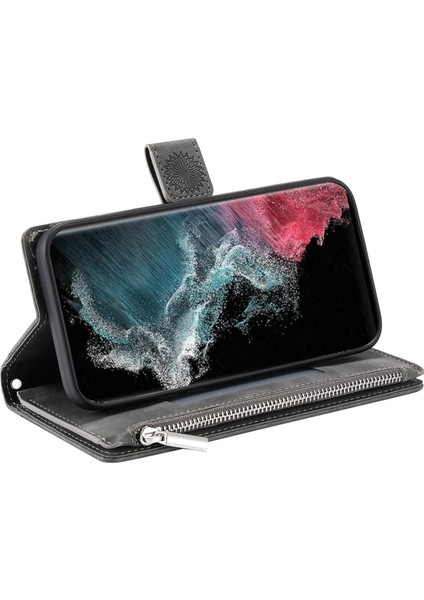 For Samsung Galaxy S23 Ultra, Mandala Çiçek Baskılı Pu Deri Stand Kapağı Çoklu Kart Yuvası Cüzdan (Yurt Dışından)