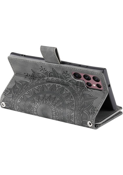 For Samsung Galaxy S23 Ultra, Mandala Çiçek Baskılı Pu Deri Stand Kapağı Çoklu Kart Yuvası Cüzdan (Yurt Dışından)