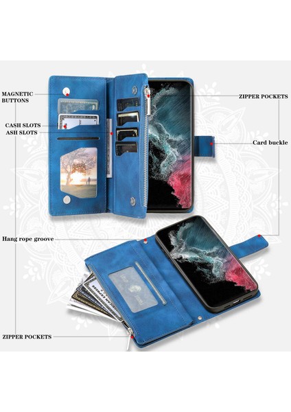 For Samsung Galaxy S23 Ultra, Mandala Çiçek Baskılı Pu Deri Stand Kapağı Çoklu Kart Yuvası Cüzdan (Yurt Dışından)