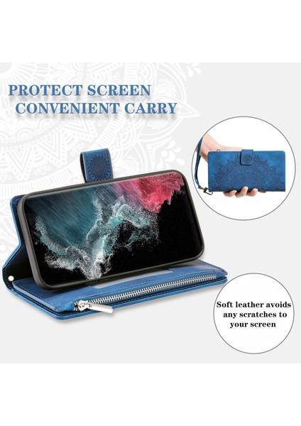 For Samsung Galaxy S23 Ultra, Mandala Çiçek Baskılı Pu Deri Stand Kapağı Çoklu Kart Yuvası Cüzdan (Yurt Dışından)