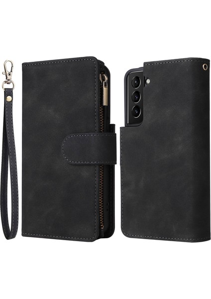 For Samsung Galaxy S23 Için Artı Çoklu Kart Yuvası Zipper Cep Pu Deri Kılıf Şok Geçirmez Cüzdan Stand Kapağı (Yurt Dışından)