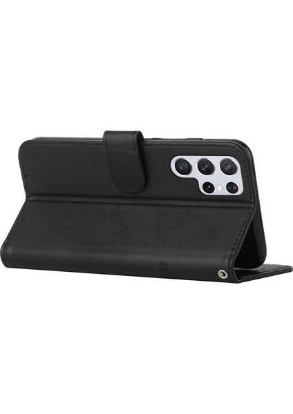 For Samsung Galaxy S23 Ultra Dikiş Pu Deri Cüzdan Kasası Tam Koruma Folio Flip Telefon Standı Kapak Kayış (Yurt Dışından) modelleri