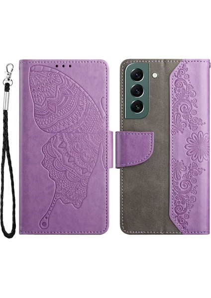 For Samsung Galaxy S23 5g Için Pu Deri Cep Telefonu Kılıfı, Kelebek Çiçeği Baskılı Tam Koruma Cüzdan Kapağı Standlı (Yurt Dışından)