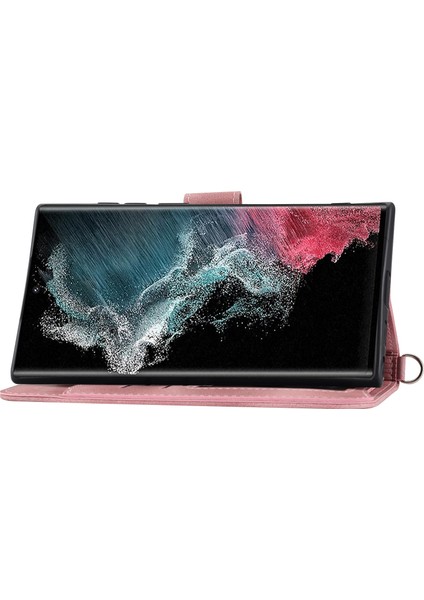 For Samsung Galaxy S23 Için Ultra Anti-Çizelge Telefon Kabuğu Cilt Tahkisi Çoklu Kart Yuvaları Baskılı Çiçekler Stand Deri Cüzdan Kapağı Bilek Kayışı ve Omuz Kayışı ile (Yurt Dışından)