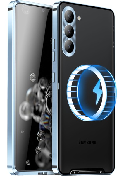 For Samsung Galaxy S23 Için + Anti-Drop Telefon Kapağı Tpu Geri + Elektrokaplatma Metal Kenar Mat Çizilmeye Dayanıklı Telefon Kasası Entegre Lens Koruması (Yurt Dışından)