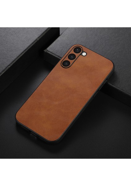 For Samsung Galaxy S23 Için Plus Etkiye Dayanıklı Cowhide Doku Pu Deri Kaplama Telefon Kılıfı Sabit Pc Yumuşak Tpu Kapağı (Yurt Dışından)