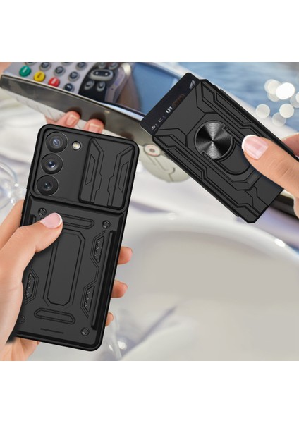 For Samsung Galaxy S23 Için Artı 5g Kart Tutucu Tasarım Manyetik Yüzük Kickstand Anti-Fall Telefon Kasası Pc + Tpu Hibrid Telefon Koruyucu Slayt Kamera Kapağı (Yurt Dışından) indirimleri