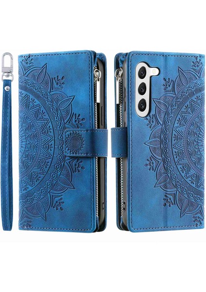 For Samsung Galaxy S23 Plus Için Fermuar Cep Telefonu Kılıfı, Mandala Çiçek Basılı Pu Deri Stand Kapağı Birden Fazla Kart Yuvası Cüzdan (Yurt Dışından)