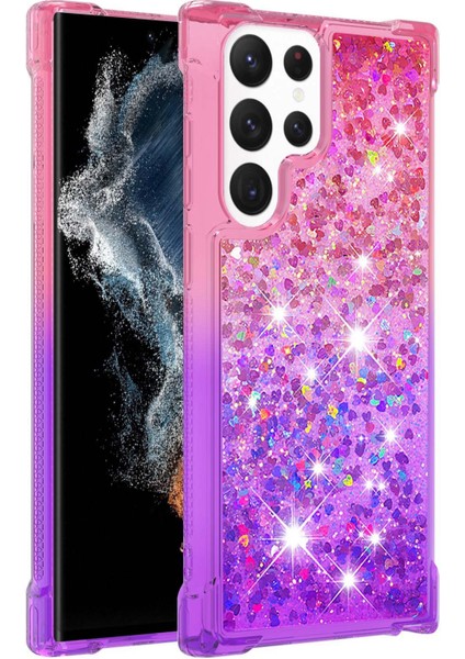 For Samsung Galaxy S23 Ultra Ince Uygun Telefon Kılıfı Gradyan ve Sıvı Akışlı Glitter Toz Kabuğu Esnek Tpu Arka Kapak (Yurt Dışından)