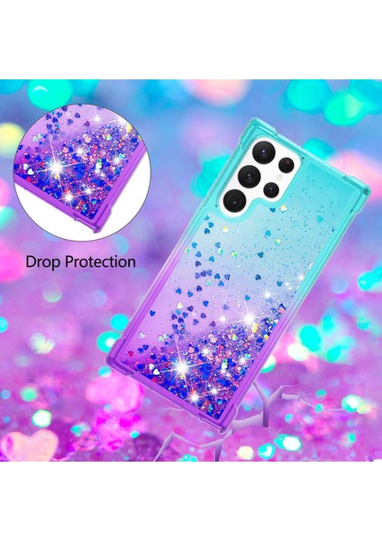 For Samsung Galaxy S23 Ultra Ince Uygun Telefon Kılıfı Gradyan ve Sıvı Akışlı Glitter Toz Kabuğu Esnek Tpu Arka Kapak (Yurt Dışından)