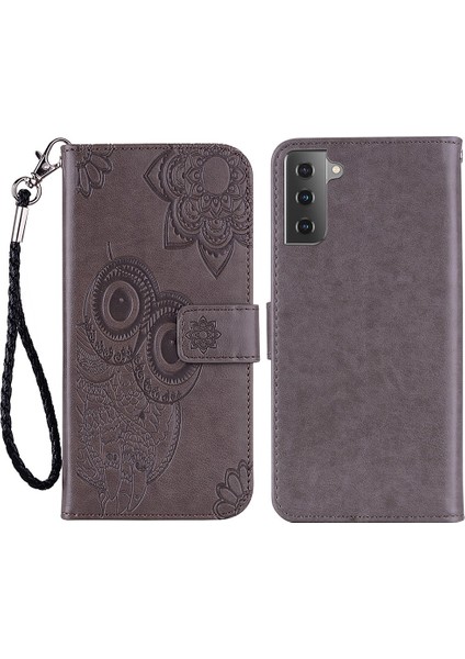 For Samsung Galaxy S23 Plus Için Cep Telefonu Kapağı, Çizgiye Karşı Çizelge Basılı Baykuş Çiçek Desen Standı Cüzdan Deri Telefon Kılıfı (Yurt Dışından)