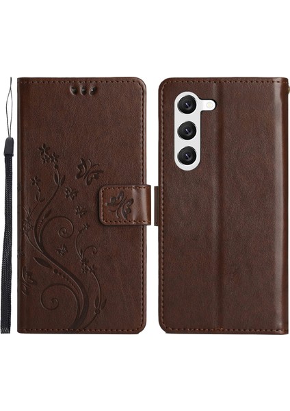 For Samsung Galaxy S23 Için Pu Pu Deri Stand Cüzdan Kılıfı Çiçek Kelebekleri Manyetik Toka Telefon Kapağı (Yurt Dışından)