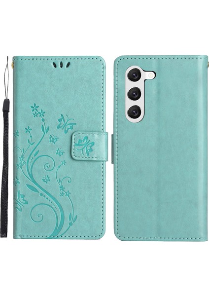 For Samsung Galaxy S23 Çiçek Kelebek Için Stand Pu Deri Telefon Cüzdan Kılıflı Koruyucu Kapak (Yurt Dışından)