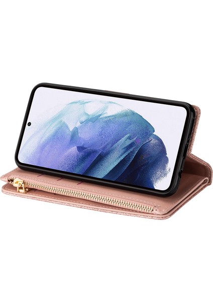 For Samsung Galaxy S23 Için Plus Kart Tutucu Damla Geçirmez Telefon Kapağı Lazer Oyma Glittery Yıldızlı Tarz Fermuar Cüzdan Stand Deri Telefon Kılıfı Kayış (Yurt Dışından) fiyatları