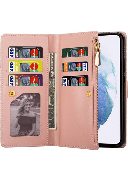 For Samsung Galaxy S23 Için Plus Kart Tutucu Damla Geçirmez Telefon Kapağı Lazer Oyma Glittery Yıldızlı Tarz Fermuar Cüzdan Stand Deri Telefon Kılıfı Kayış (Yurt Dışından) fırsatları