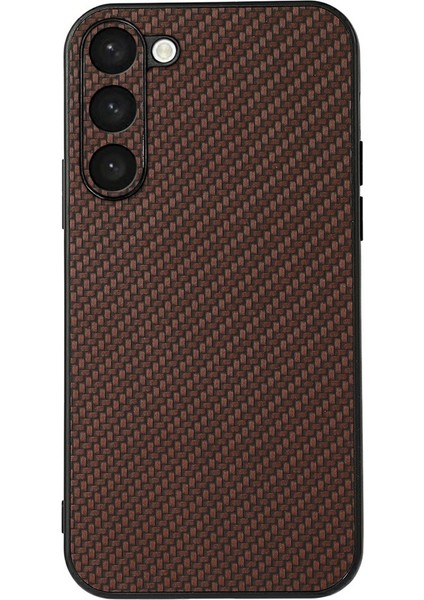 For Samsung Galaxy S23 Için Artı Parmak Izi Karbon Fiber Doku Telefon Kasası Pu Deri Kaplı Tpu Arka Kapak (Yurt Dışından)