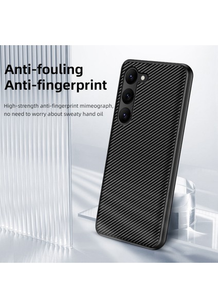 For Samsung Galaxy S23 Karbon Fiber Doku Koruyucu Telefon Kılıfı Pu Deri Kaplamalı Pc Ultra Ince Dalgalı Telefon Kapağı (Yurt Dışından)