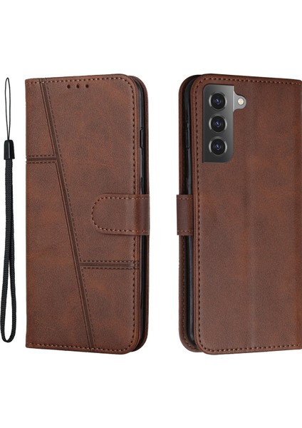 For Samsung Galaxy S23 Için Pu Pu Deri Telefon Kılıfı Dikiş Tasarımı Damla Geçirmez Stand Cüzdan Kapağı Kayış (Yurt Dışından)
